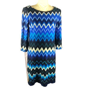 Studio One Women's Dress Size 8 Petite Blue Green Black Quarter Sleeve Disco 70'